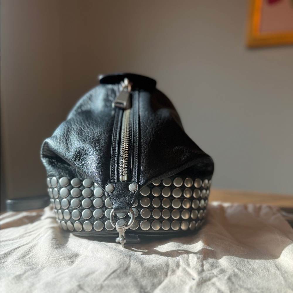Rebecca Minkoff Julian Medium Studded Zip Leather Backpack Black w/ Silver Studs